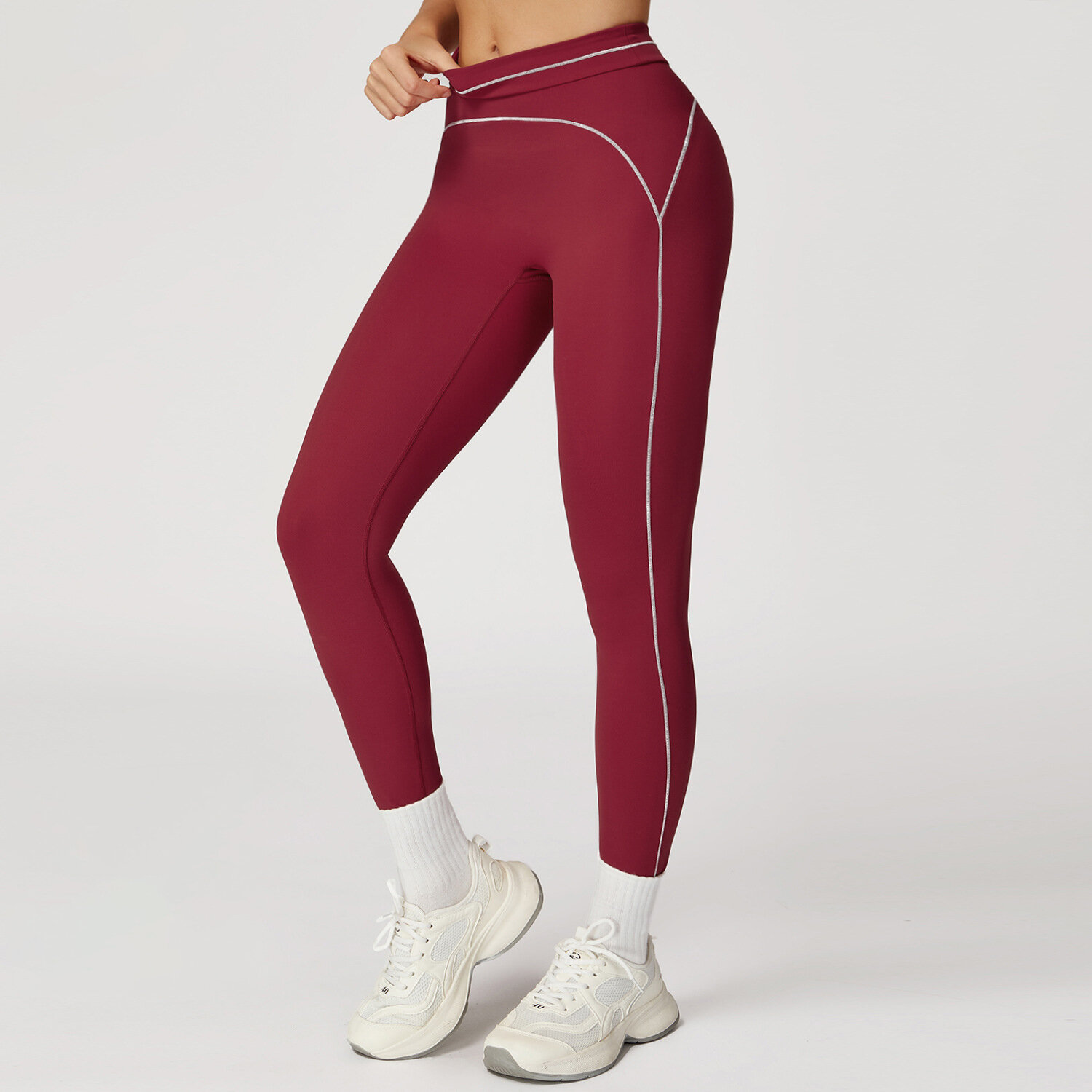 Pantalón deportivo de cintura alta, ajustado, con línea de color en contraste (1 pieza) 2