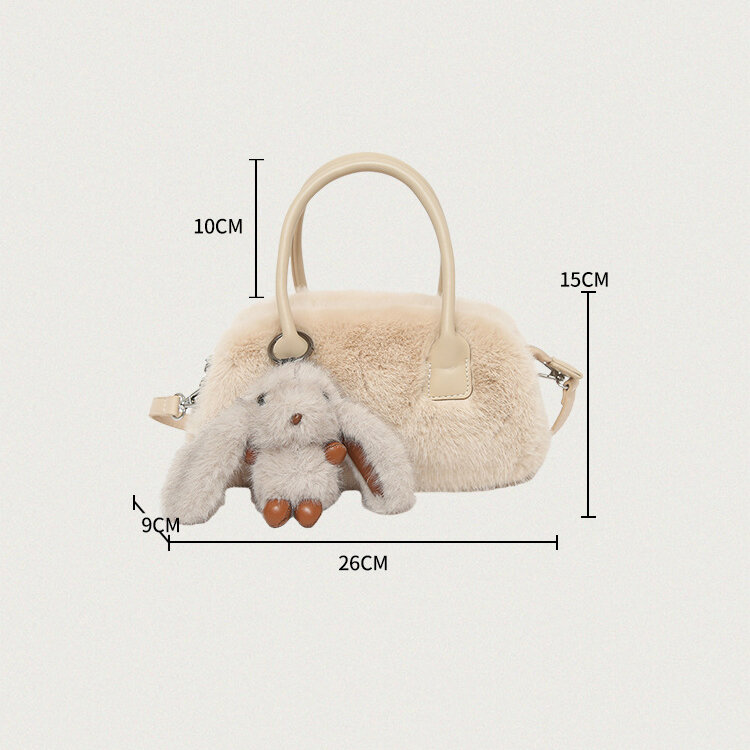 1 Piece Sweet Cute Furry Rabbit Solid Color Women's Handbags h5 Picture4