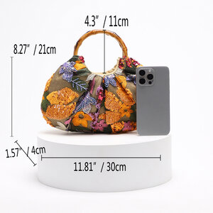 Luxuriöse Serie Elegante Damenhandtasche mit Bambusgriff und Blumenperlen (Blumenmuster werden zufällig zugeschnitten) h5 Bild5