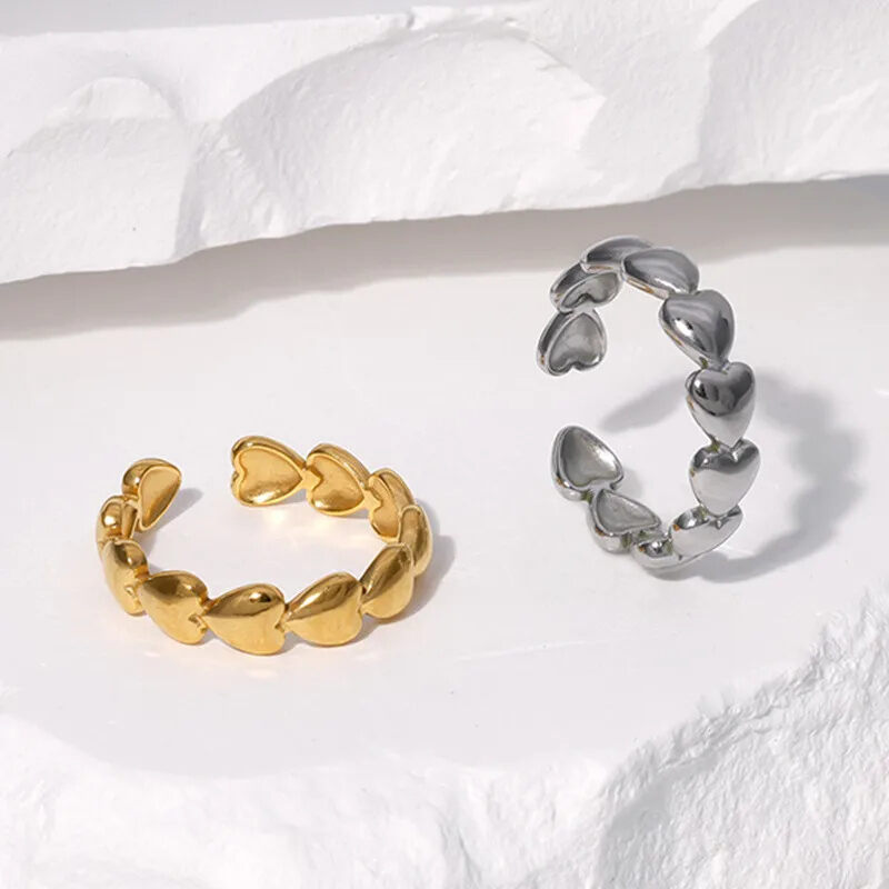 1 Piece Simple  Daily Heart Circle Stainless Steel Waterproof  Gold Color Women‘s Statement Rings