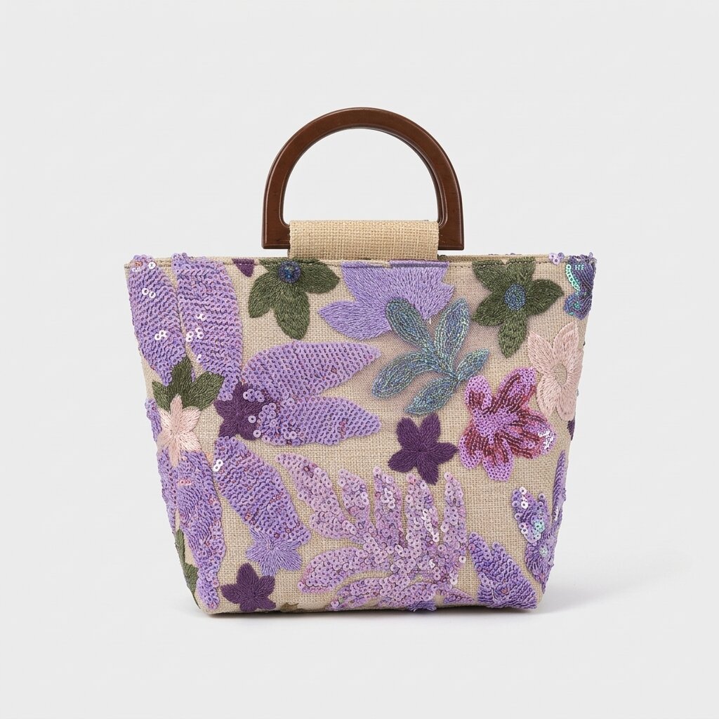 Bolso de mano ligero de lujo con flores bordadas y cuentas para mujer