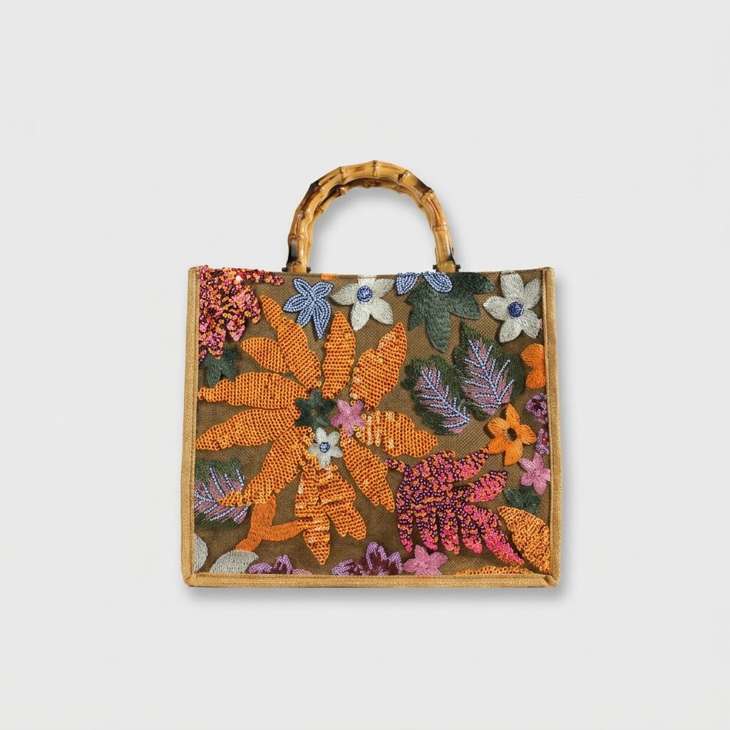 Bolso de mano ligero de lujo con flores bordadas y cuentas para mujer