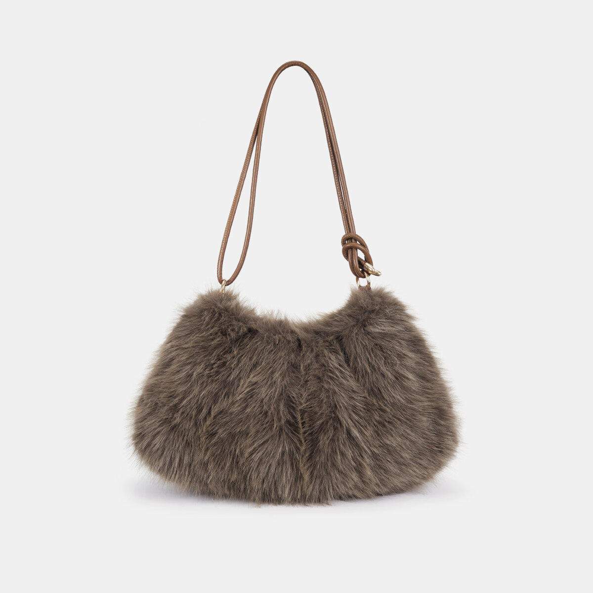1 Piece Strap Knot Furry Solid Color Women's Shoulder Bags h5 Picture2