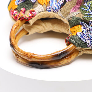 Luxuriöse Serie Elegante Damenhandtasche mit Bambusgriff und Blumenperlen (Blumenmuster werden zufällig zugeschnitten) h5 Bild4