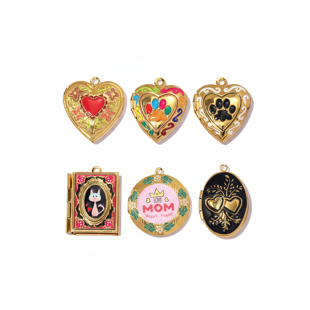 Romantic Series Diy Heart Rectangle Stainless Steel Waterproof   Gold Color  Women's Pendants