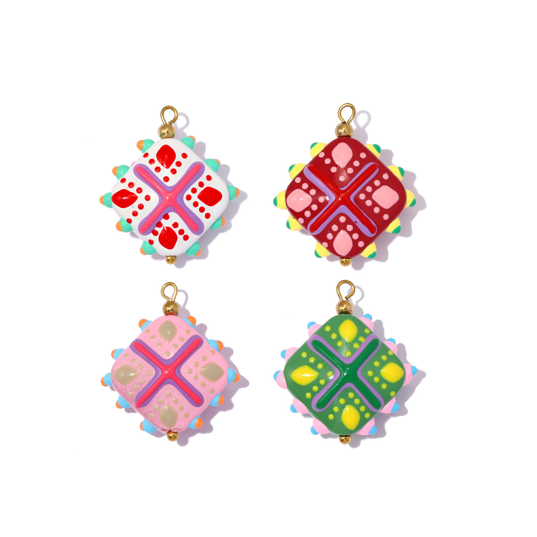 Romantic Series Diy Geometric Shape Colored Glaze Women's Pendants