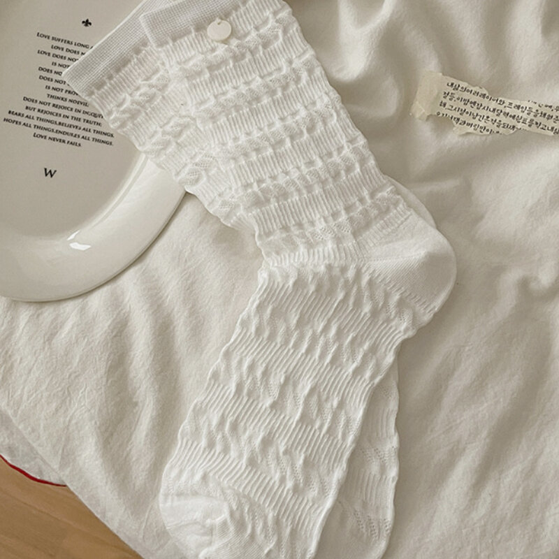Thin Open - work Pure Cotton Bounce Casual Solid Color Mid-Calf Socks
