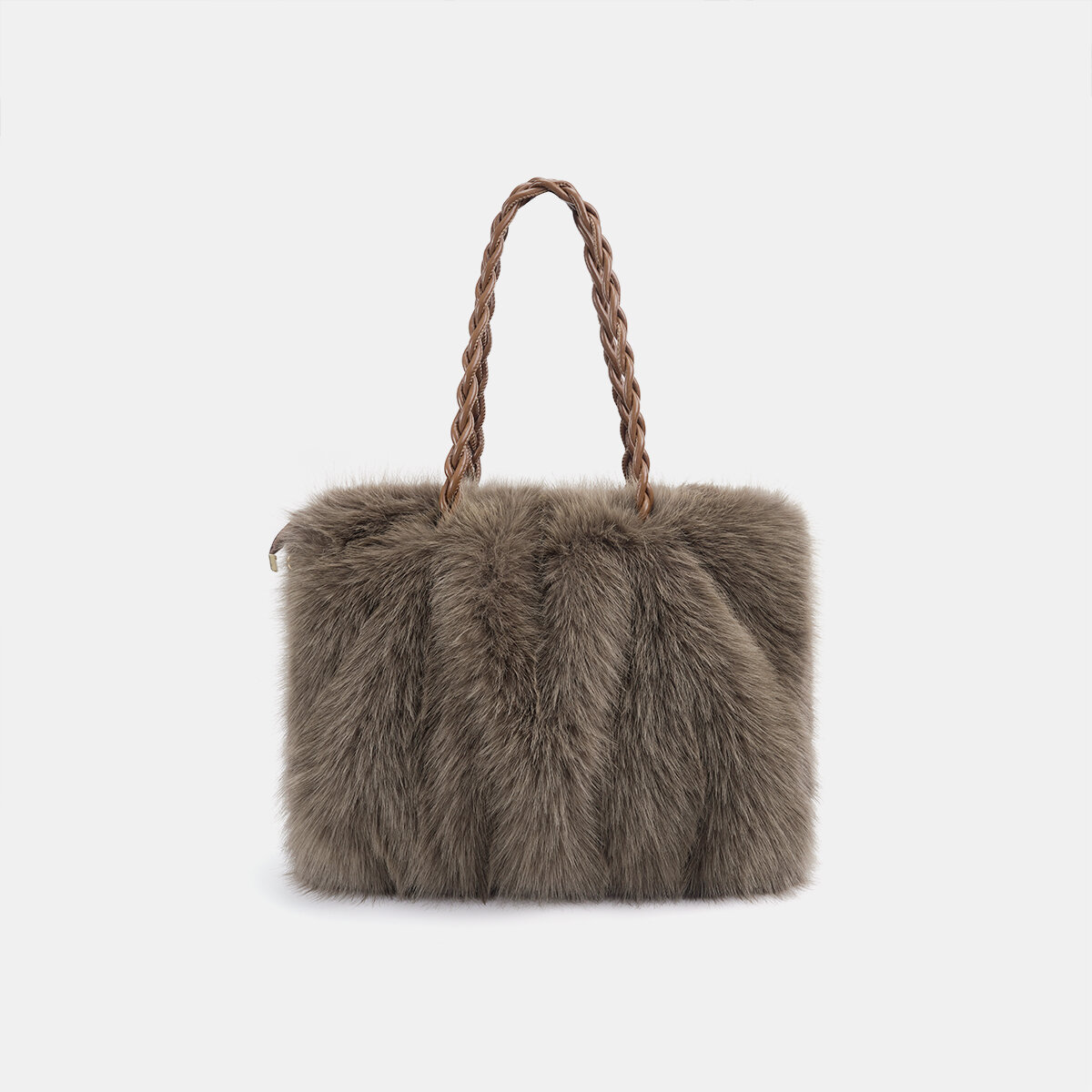 1 Piece Luxurious Furry Pleat Solid Color Women's Tote Bags h5 Picture2
