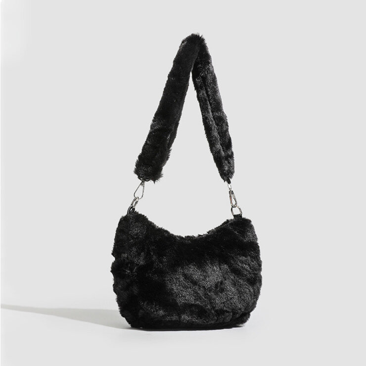 1 Stück einfache, lässige, einfarbige, flauschige Damen-Schultertasche