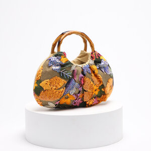 Luxuriöse Serie Elegante Damenhandtasche mit Bambusgriff und Blumenperlen (Blumenmuster werden zufällig zugeschnitten) h5 Bild2