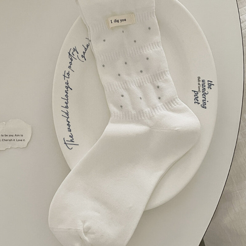 Letter Fabric Labels Bounce Sporty Polka Dots Mid-Calf Socks h5 