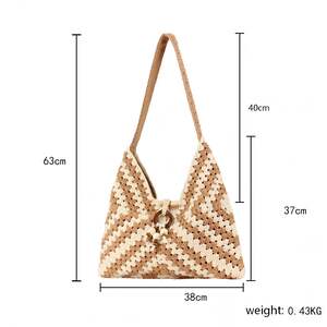Stylish Mixed Color Woven Cotton Women's Beach Bags h5 Picture5