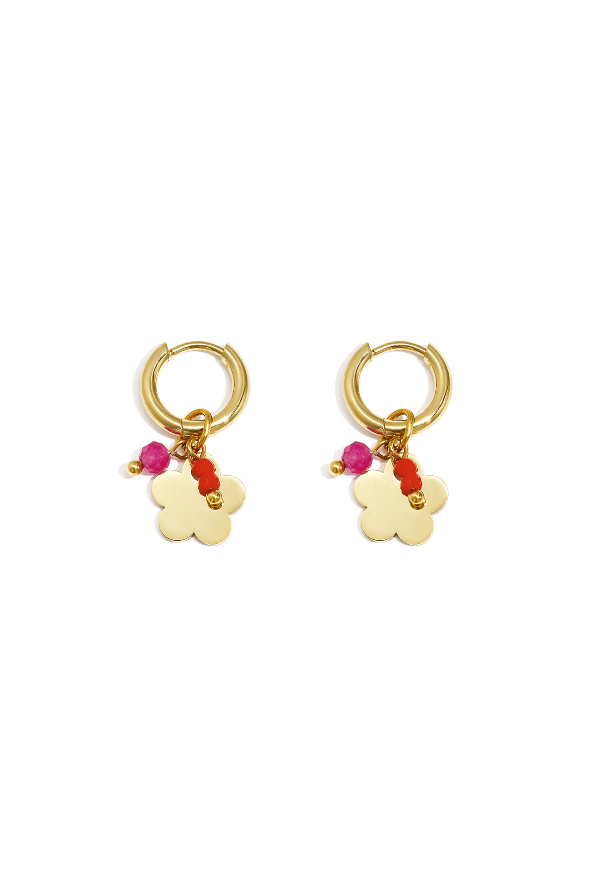 Earrings with hanging flower and beads