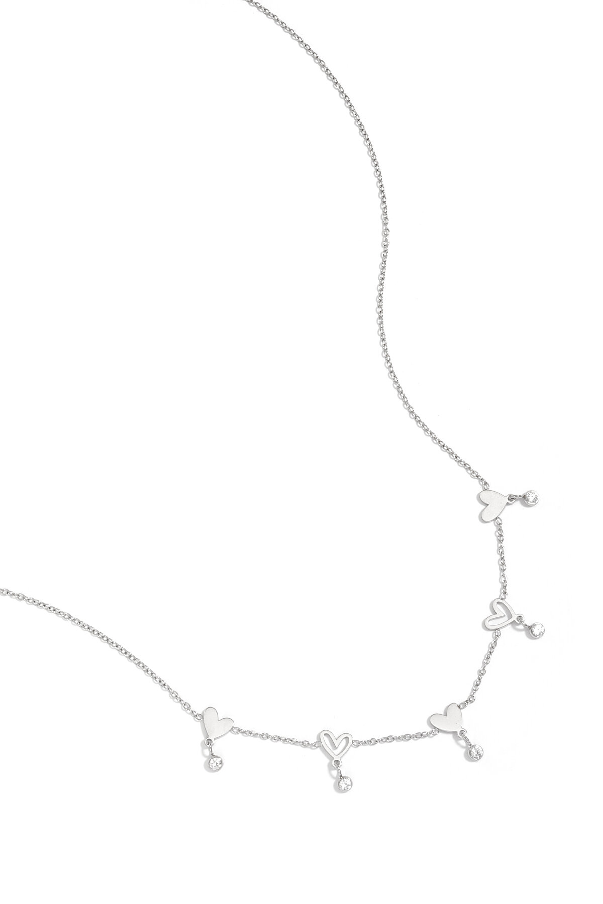 Necklace with alternating hearts and dangling stones h5