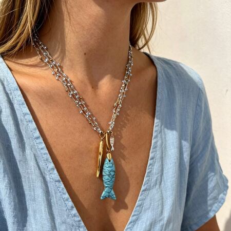 Vacation Natural Stone Fish Stainless Steel Waterproof Women's Braided Necklaces