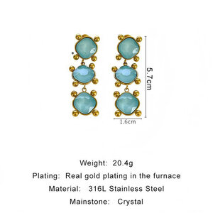 Retro Rectangle Stainless Steel Waterproof Gold Color Crystal Women's Dangle Earrings h5