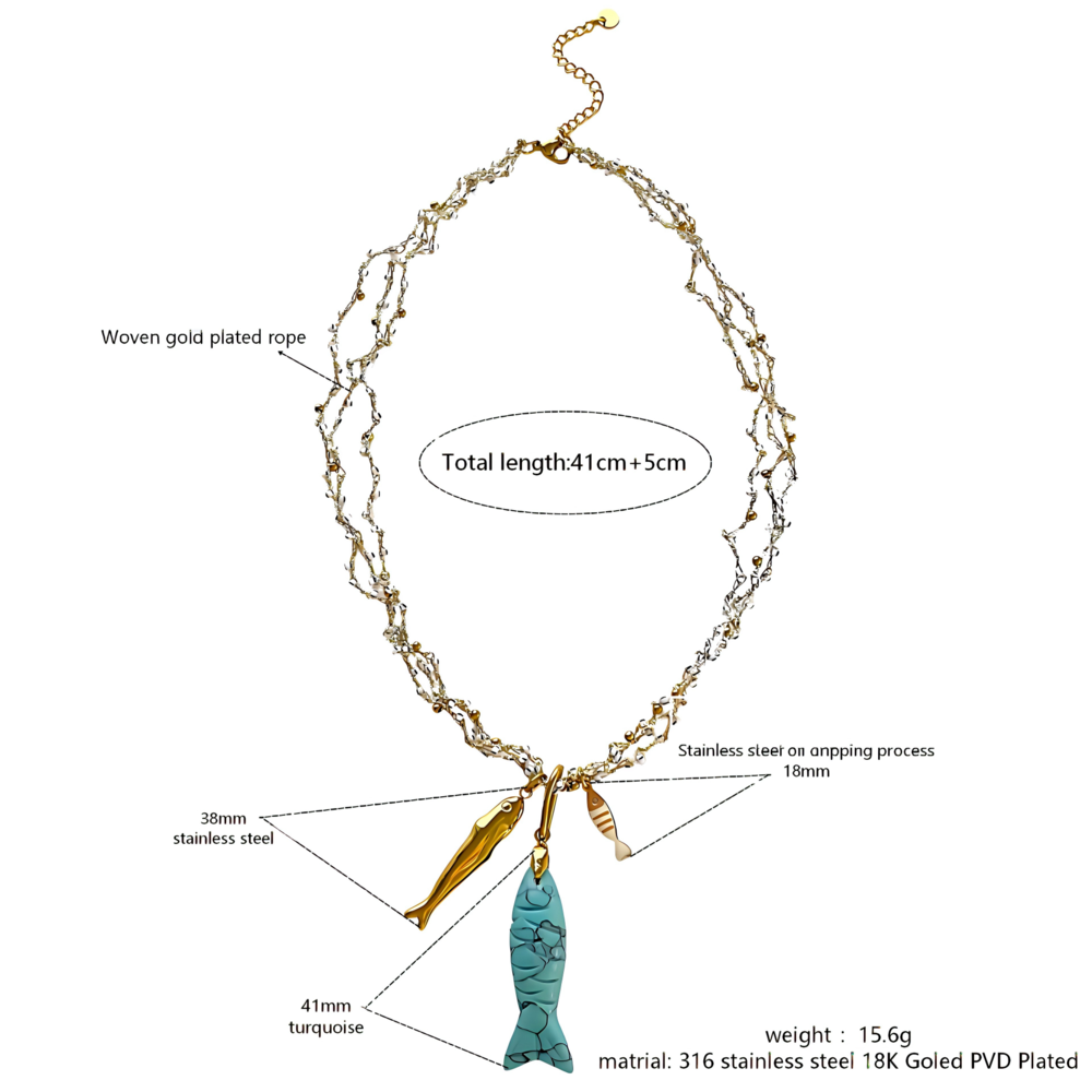 Vacation Natural Stone Fish Stainless Steel Waterproof Women's Braided Necklaces