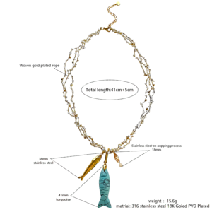 Vacation Natural Stone Fish Stainless Steel Waterproof Women's Braided Necklaces h5