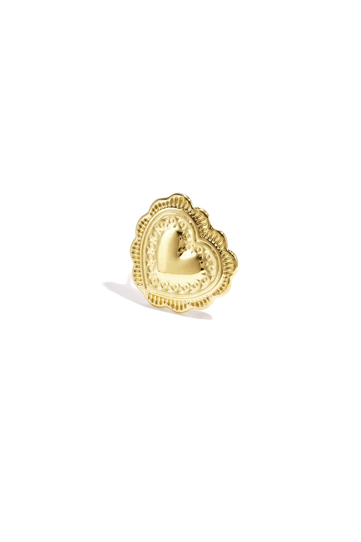 Anello importante a forma di cuore con motivo e petali di fiori 