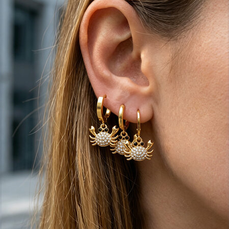 Crab Oceanic Style Stainless Steel Waterproof Gold Color Zircon Women's Drop Earrings