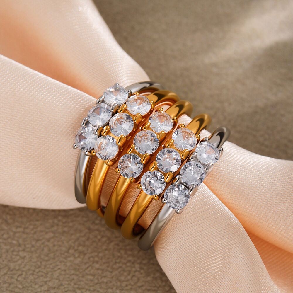 Minimalistische Ringe aus einfarbigem Edelstahl, wasserdicht, goldfarben, mit Zirkonia
