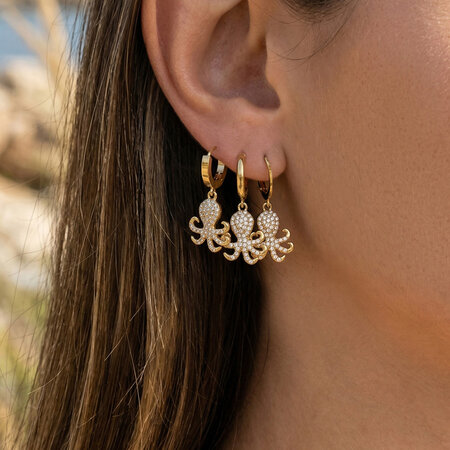 Octopus Oceanic Style Stainless Steel Waterproof Gold Color Zircon Women's Drop Earrings