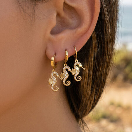 Seahorse Oceanic Style Stainless Steel Waterproof Gold Color Zircon Women's Drop Earrings