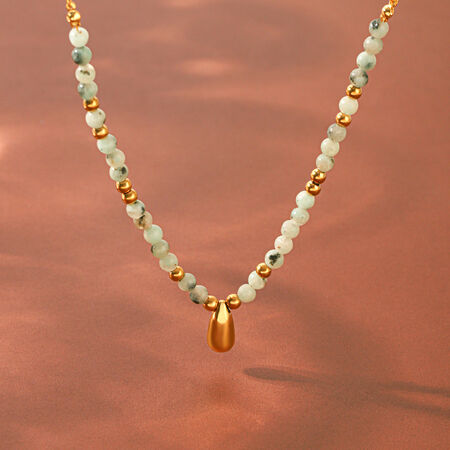 Stainless Steel Waterproof Gold Color Natural Stone Women's Beaded Necklaces