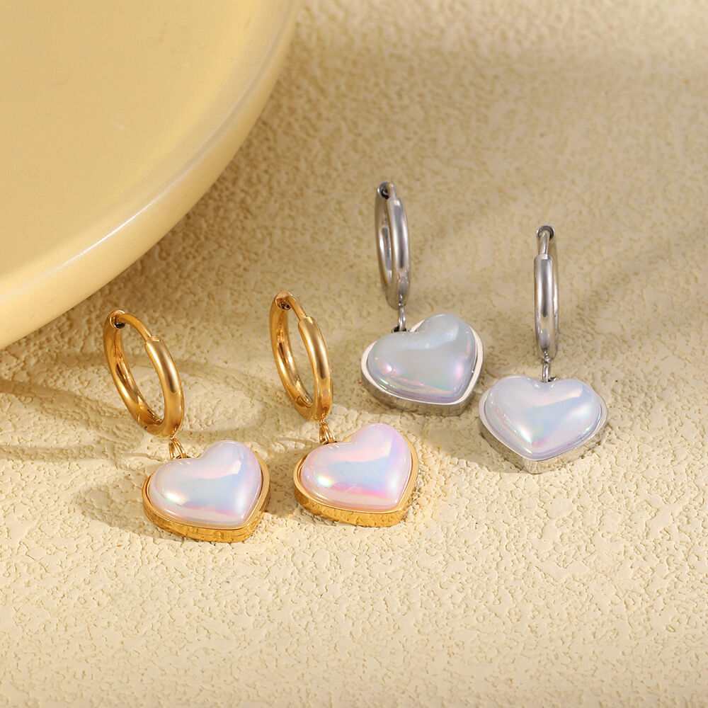 Simple Heart Stainless Steel Waterproof Gold Color Pearl Women's Drop Earrings