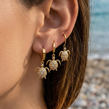 Cute Turtle Oceanic Style Stainless Steel Waterproof Gold Color Zircon Women's Drop Earrings