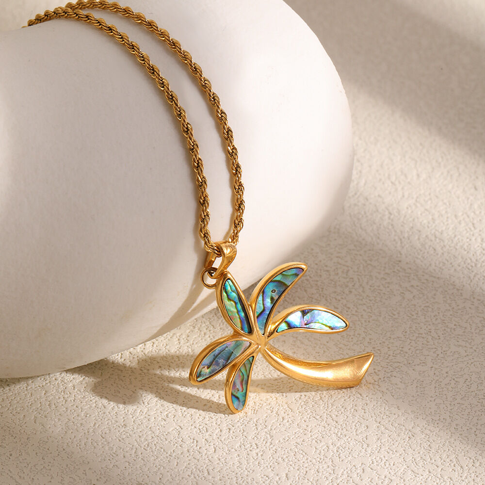 Oceanic Style Plant Stainless Steel Waterproof Gold Color Shell Women's Pendant Necklaces