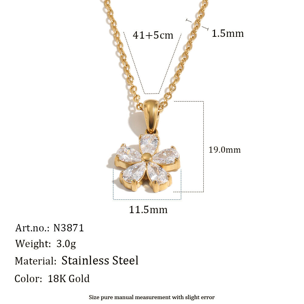 Süße Blumen-Halskette mit Anhänger aus Edelstahl, wasserdicht, goldfarben, mit Zirkonia h5 Bild2