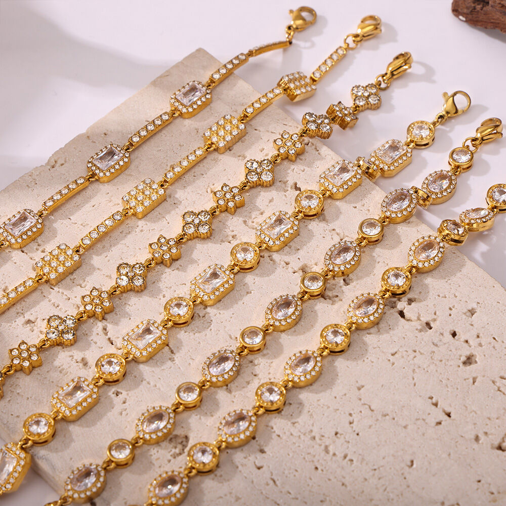 Luxurious Flower Circle Stainless Steel Waterproof  Gold Color Zircon Women's Chain Bracelets