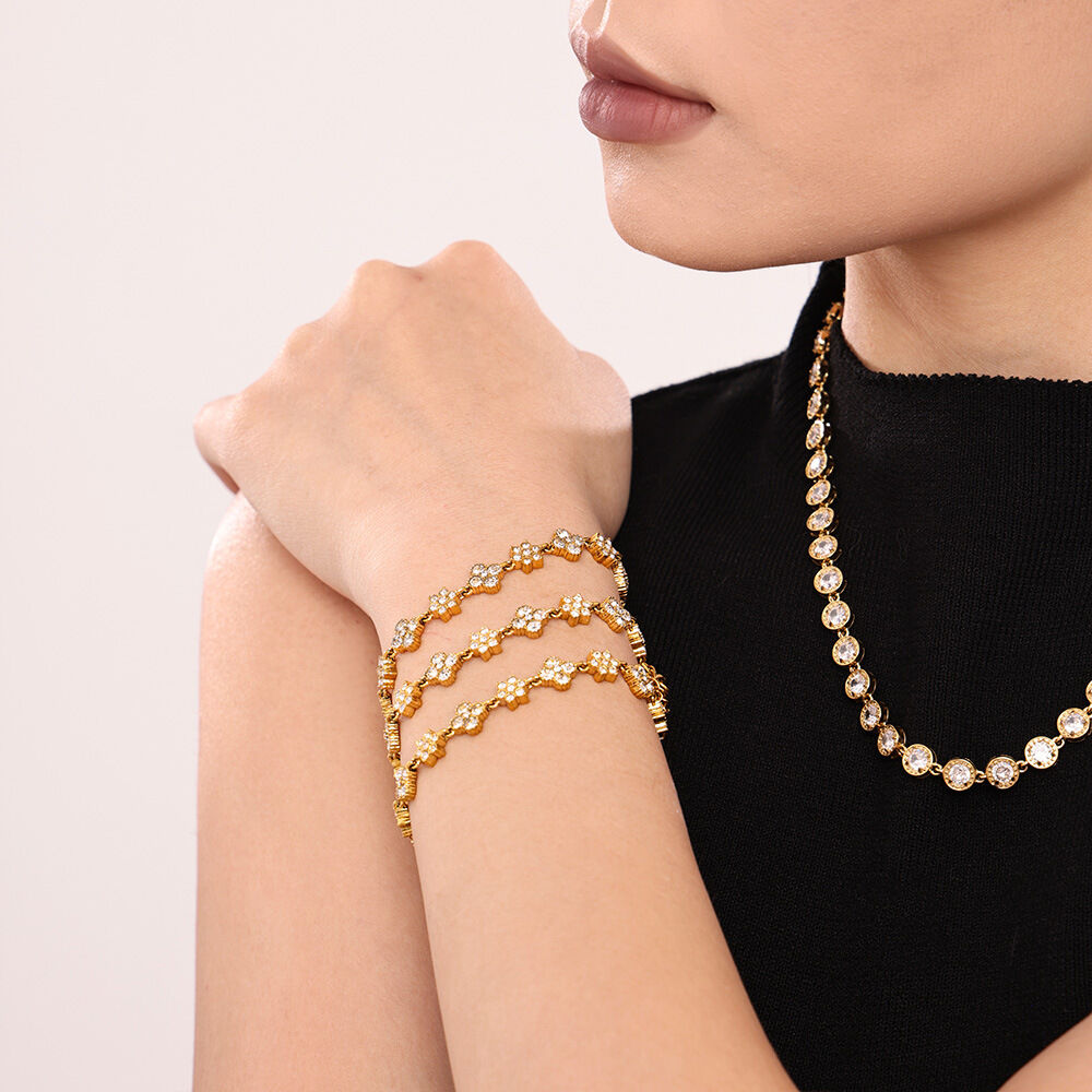Luxurious Flower Circle Stainless Steel Waterproof  Gold Color Zircon Women's Chain Bracelets 2