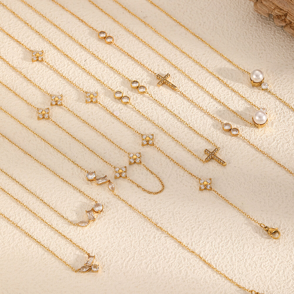 Sophisticated Zircon Stainless Steel Waterproof Gold Color Women's Chain Necklaces h5Picture3