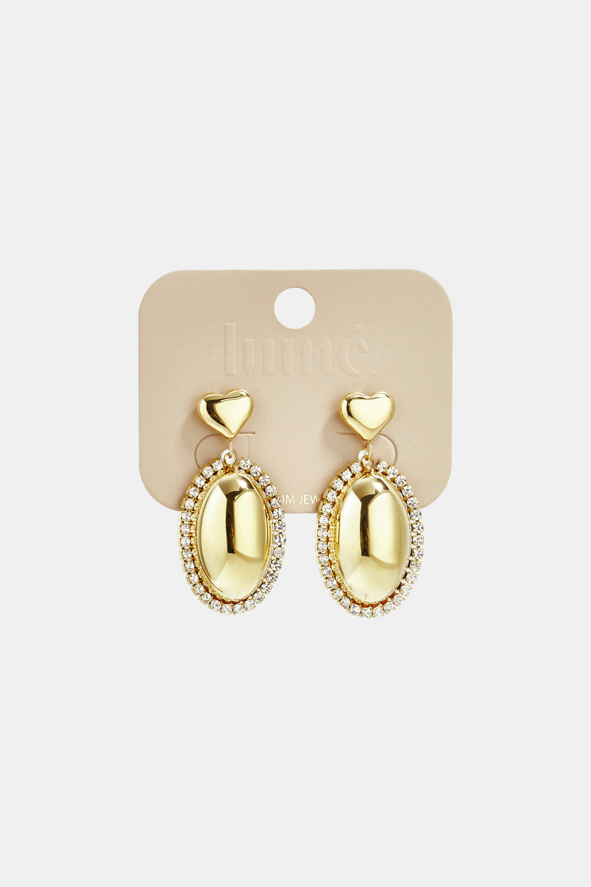 Statement earrings with an oval charm surrounded by stones h5Picture5
