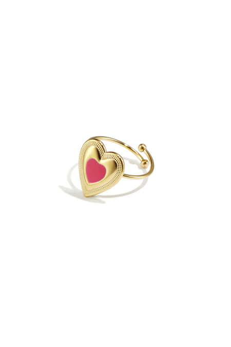 Adjustable statement ring with colored heart