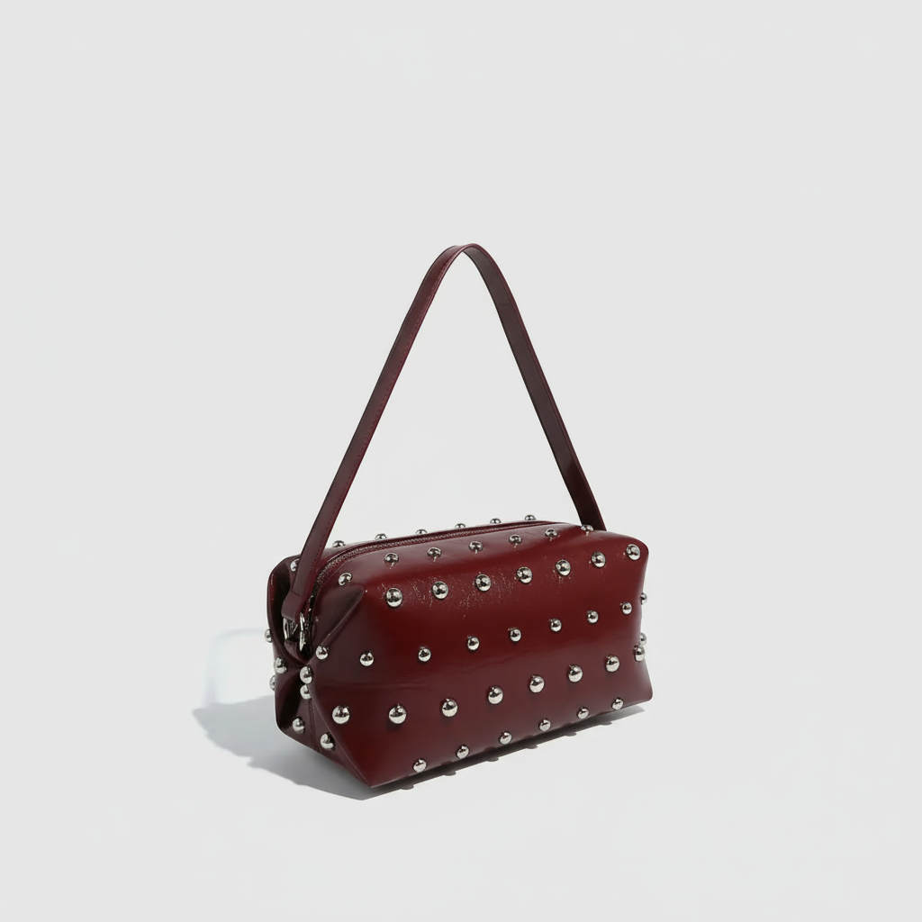 Bolso de hombro de PU con remaches punk de serie simple para mujer, 1 pieza 2
