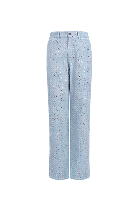 Woven Denim Women's Straight Leg Pants Casual Sequins 2