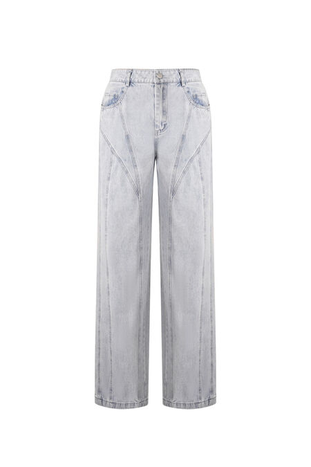 Pantalon en Coton Mélangé Décontracté Droit Bleu Indigo Clair 2