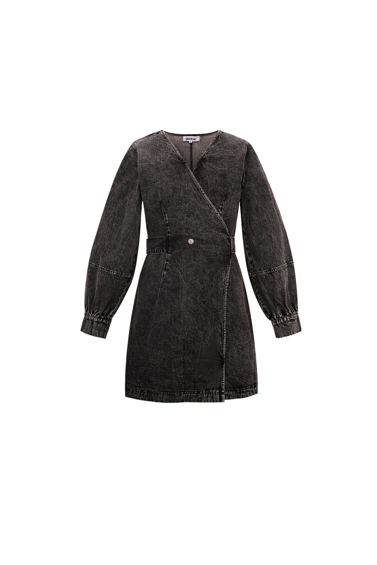 Cotone Abito Mini Donna Stile Wrap Chiusura a Doppio Bottone h5 