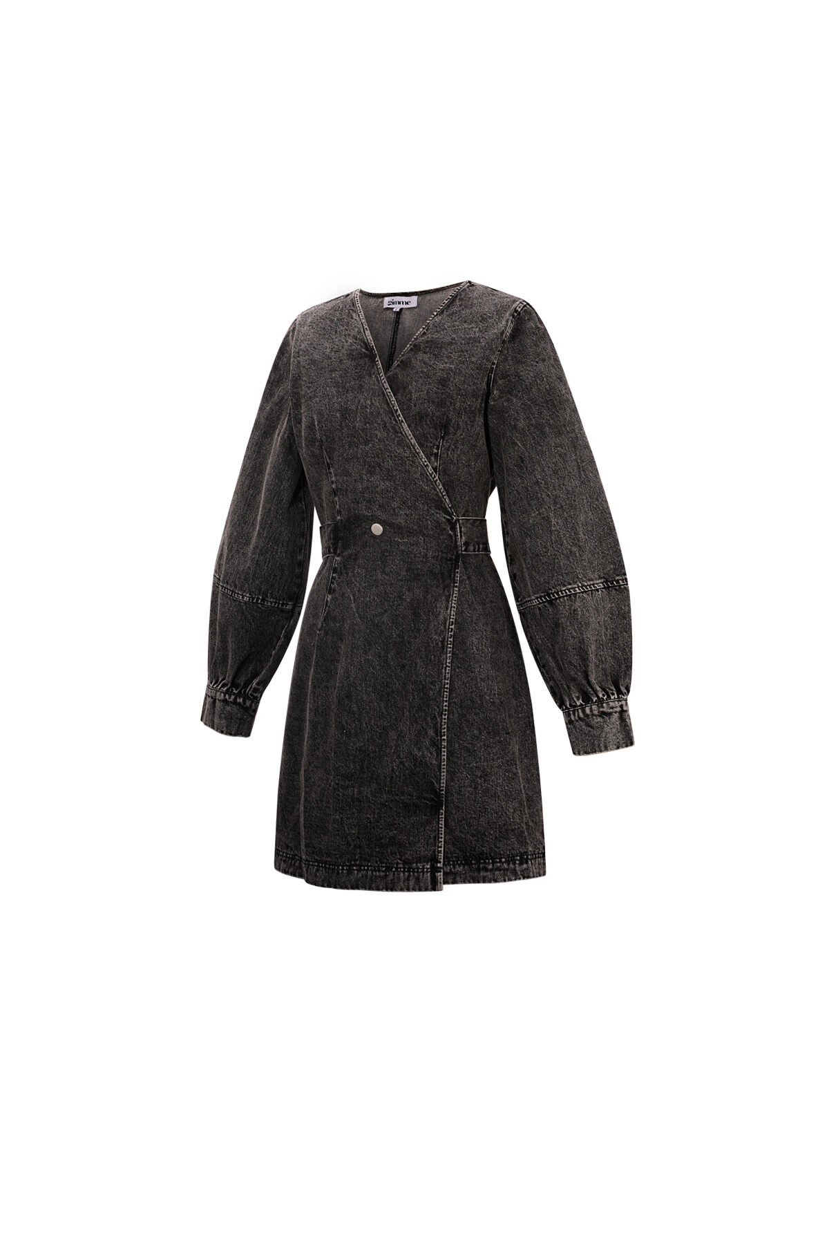 Cotone Abito Mini Donna Stile Wrap Chiusura a Doppio Bottone Immagine5