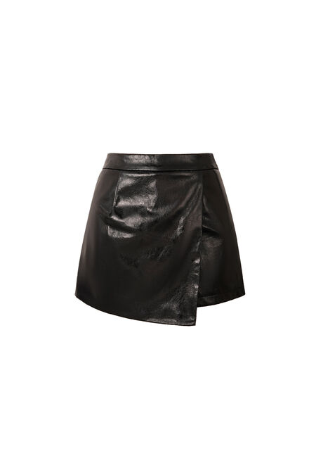 PU Damen Minirock Asymmetrisches Wrap-Design 2