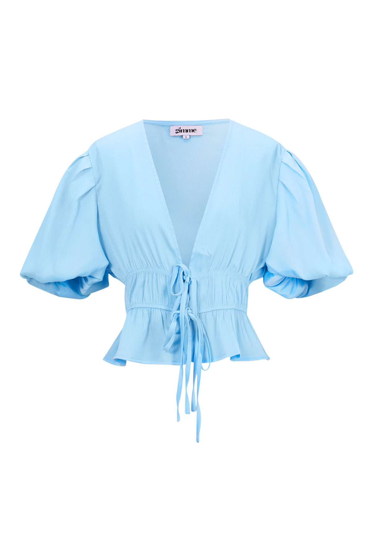 Polyester Women's Short Sleeve Top Puff Sleeve Tie Waist 