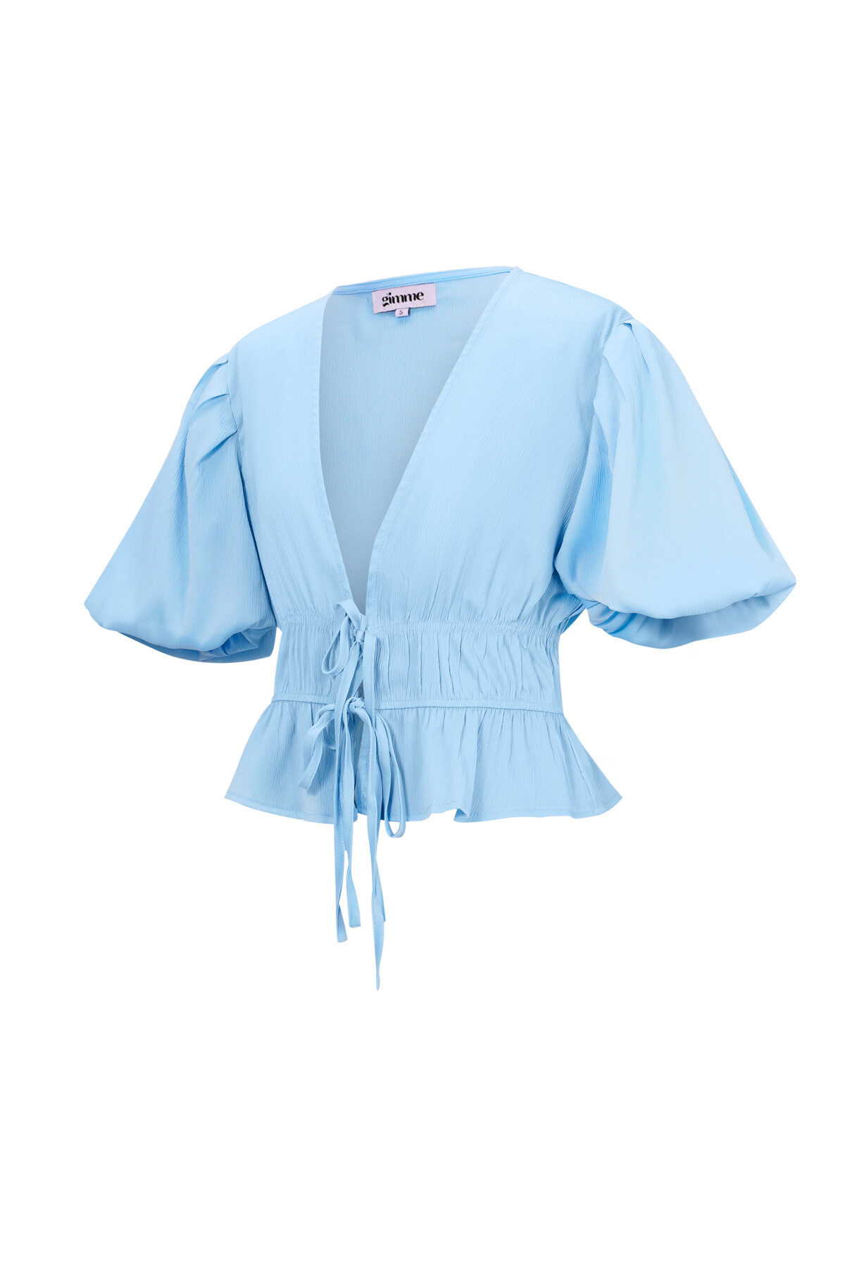 Polyester Women's Short Sleeve Top Puff Sleeve Tie Waist h5 Picture2