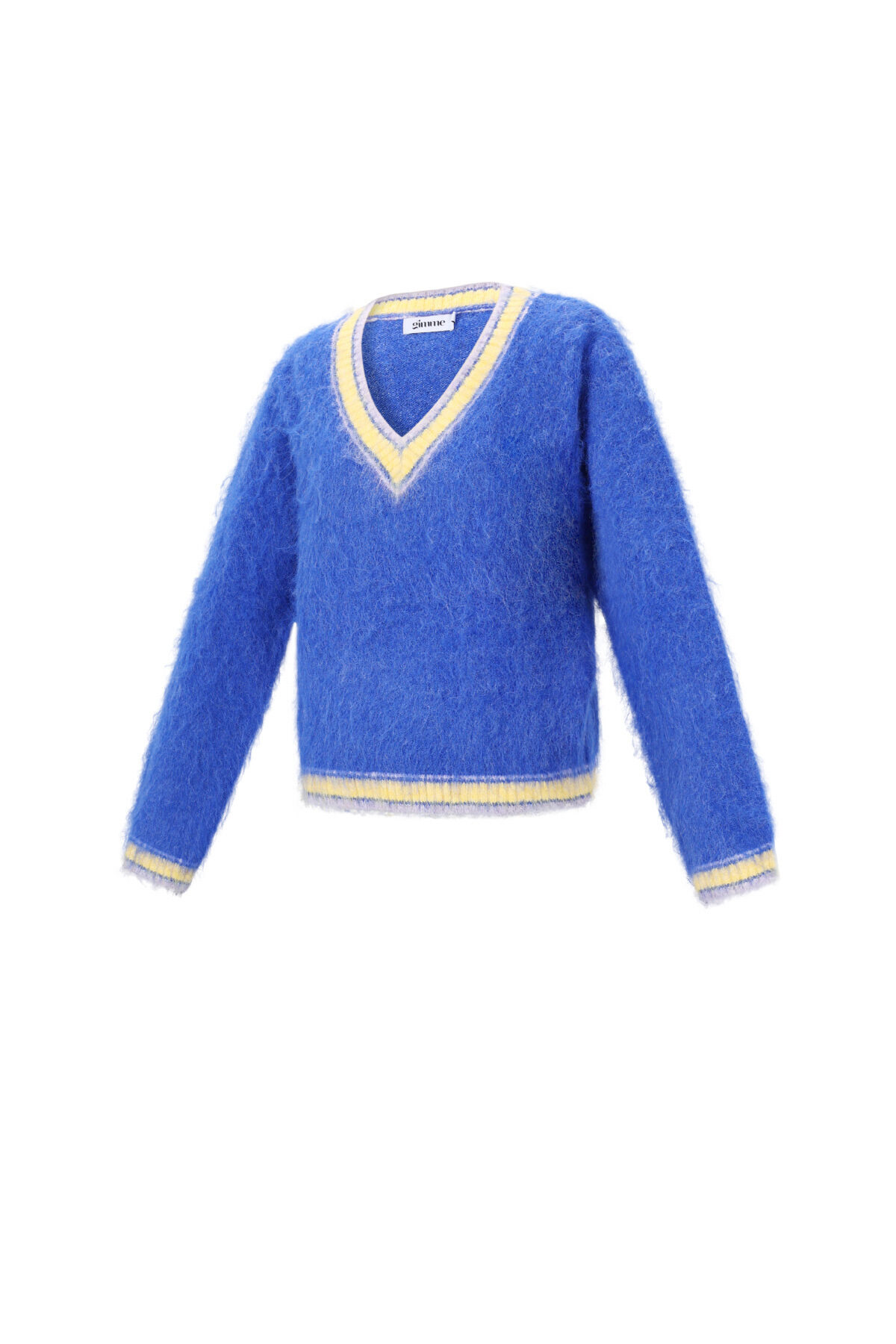 Knitted Polyester Fiber Women's V-Neck Sweater Casual Color Clash h5Picture2