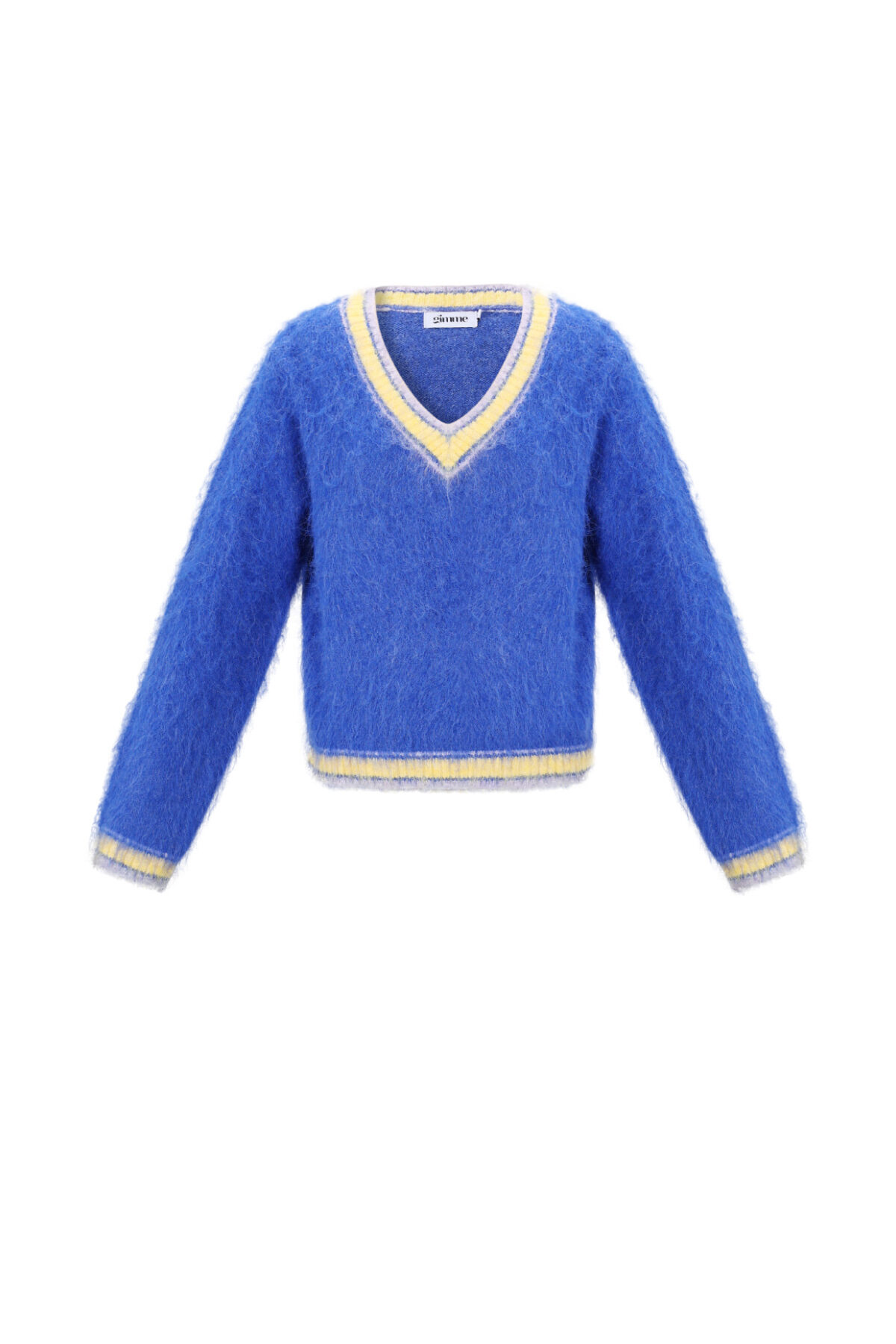 Pulls en maille fibre de polyester pour femmes col en V décontracté contraste de couleurs 2