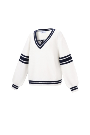 Örme Poliester Lif Kadın V Yaka Sweatshirt Sporlu Kontrast Şeritler h5 Resim2