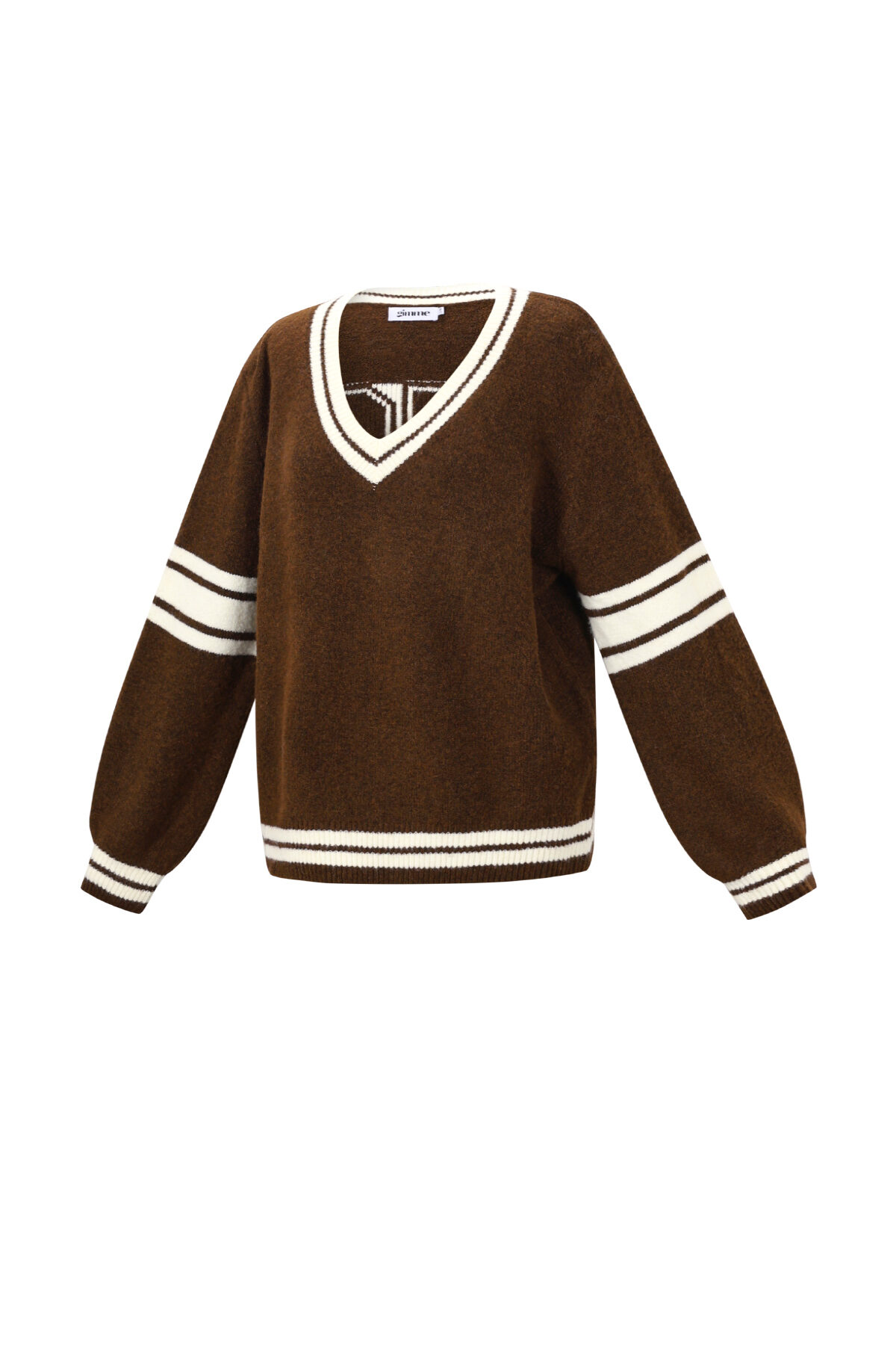 Knitted Polyester Fiber Women's V-Neck Sweater Sporty Contrast Stripes Picture2