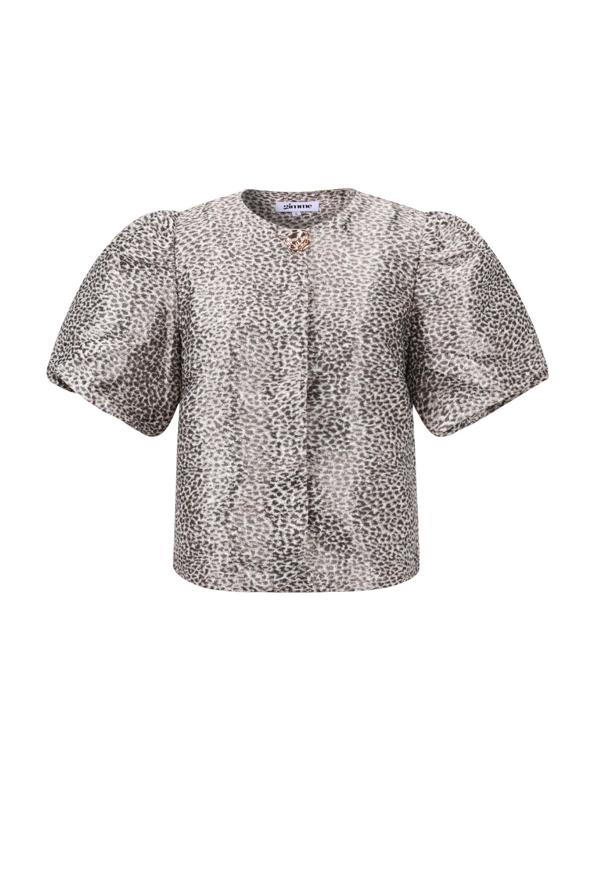 Woven Polyester Fiber Women's Short Sleeve Tops Elegant Leopard Print